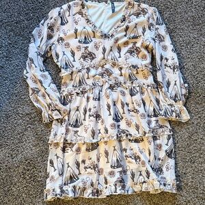 Crazy Train Beige and Brown Ruffle Dress